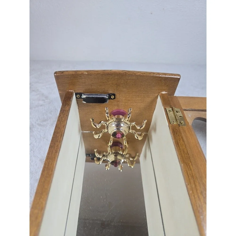 Vintage Mele  Wooden Jewelry Box Floral Glass Door Cottage Core